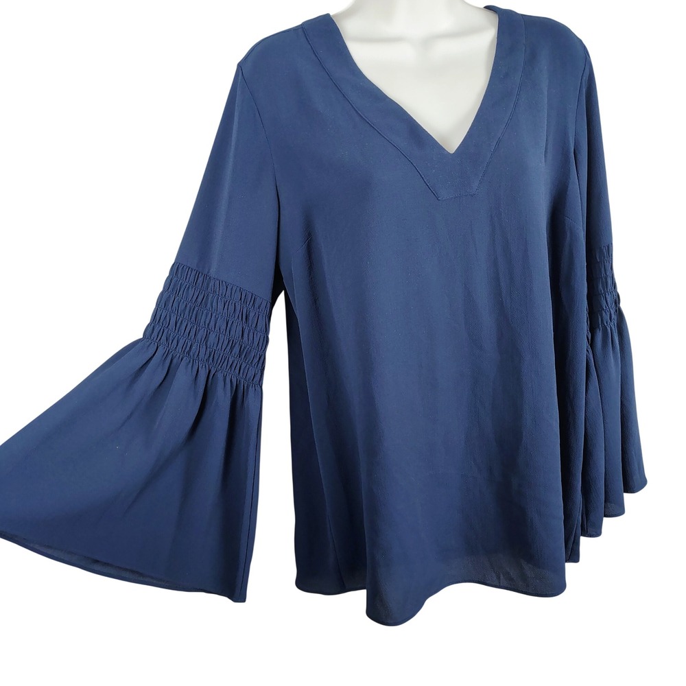 Michael Kors Deep Blue V-Neck Bell Sleeve Blouse